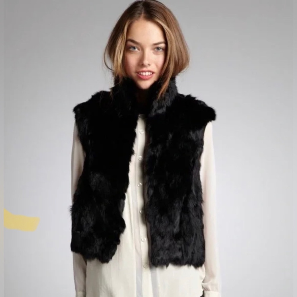 Adrienne Landau Black Rabbit Authentic Fur Vest